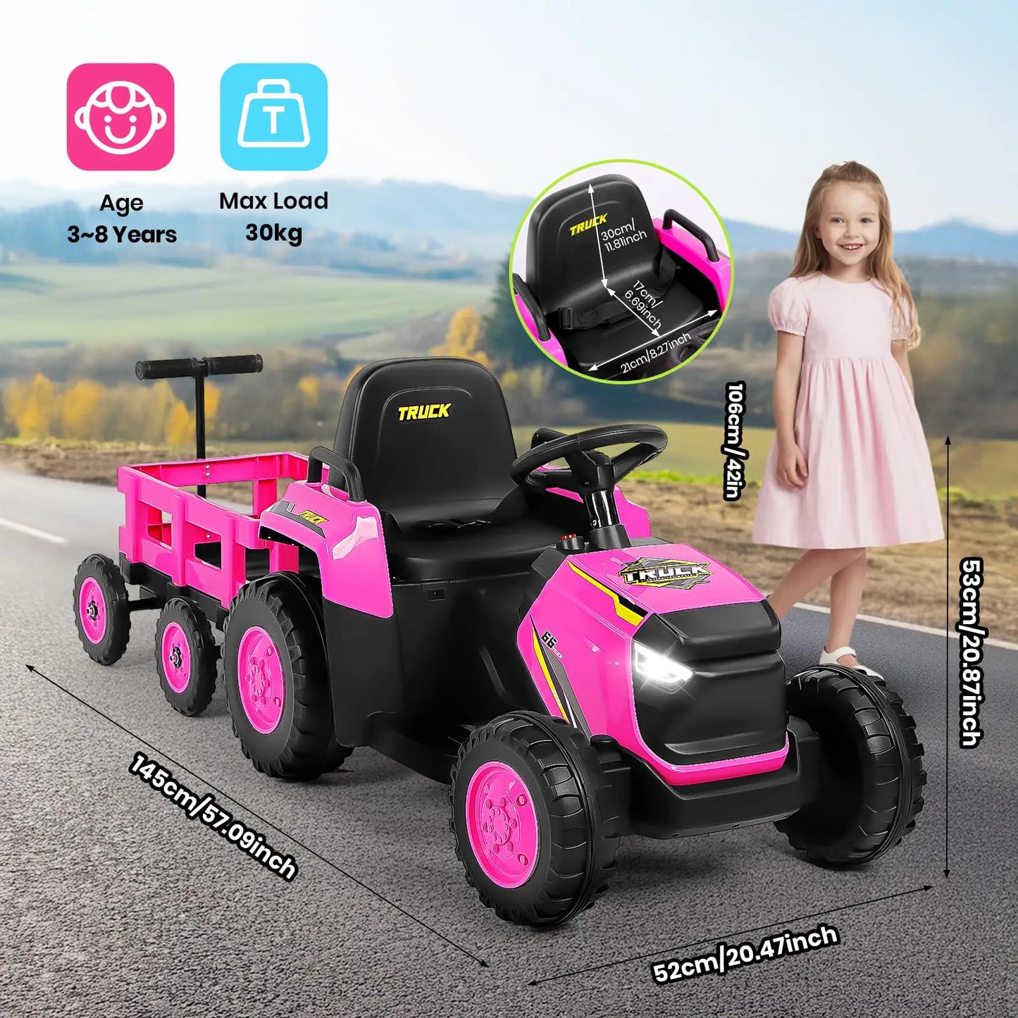 12V Kids Electric Tractor Ride-On with Detachable Trailer