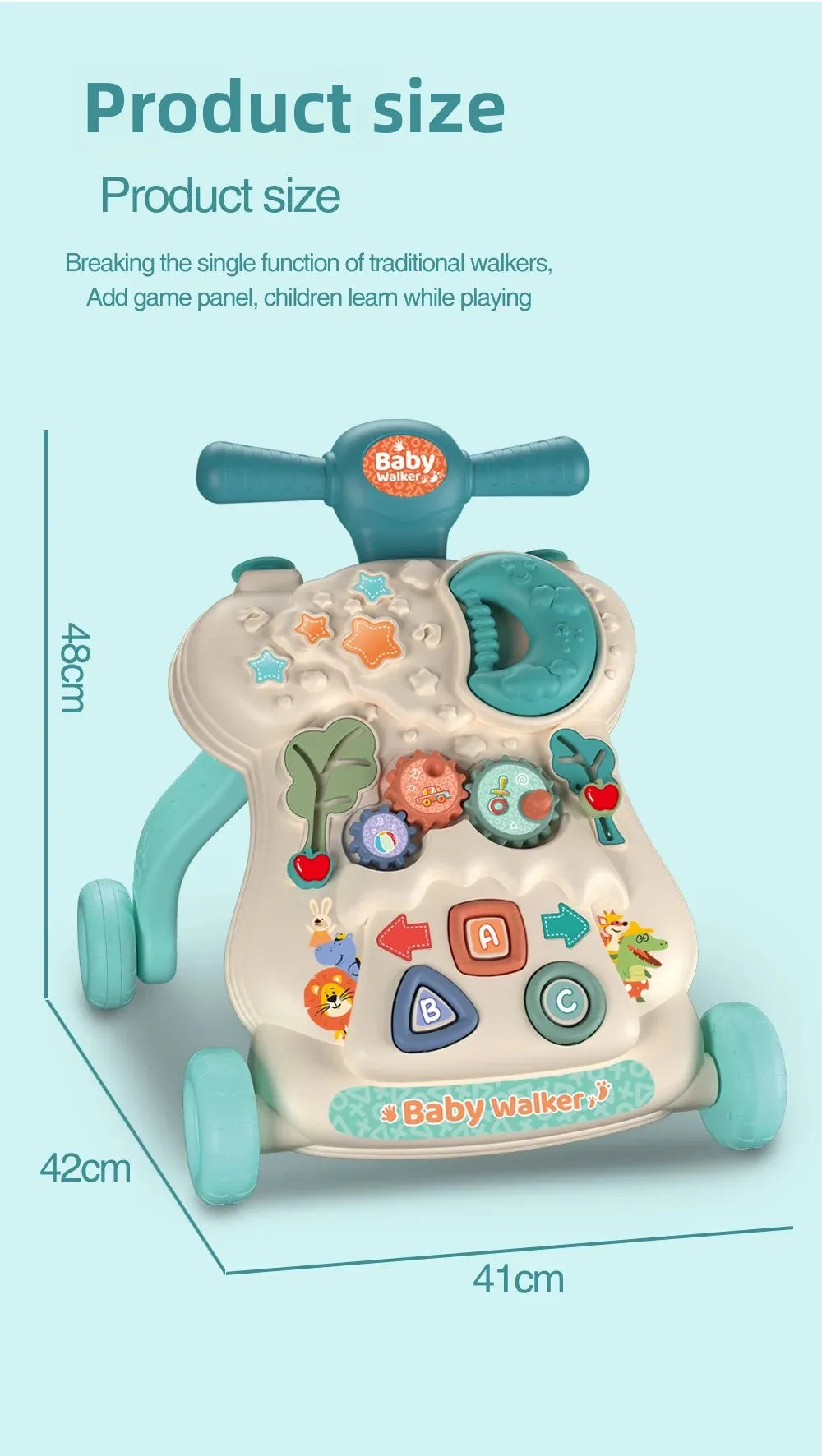 Three-in-One Early Education Baby Walker Stroller Steerable Anti-Tip Multifunctional Toddler Toy Car for Babies Learning to Walk