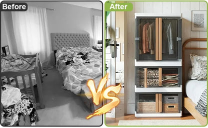 Folding Wardrobe Storage Cabinet Installation Free Movable Transparent Kids Clothing Organization Simple Foldable Closet Cabinet