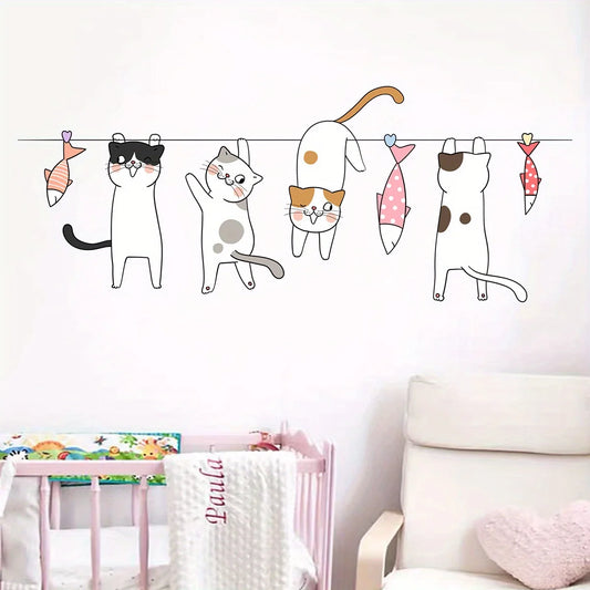 Cute Cat & Fish Wall Stickers – Playful Nursery Charm