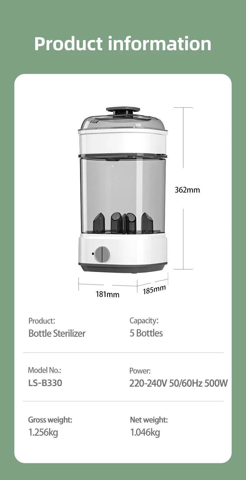 Baby Electric Steam Bottle Sterilizer Feeding Bottle Sterilizers Milk Warmer Electric Kid Bottle Sanitizer with Timer