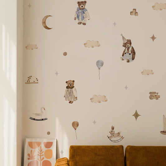 Boho Dream Teddy Wall Stickers – Neutral Nursery Decor