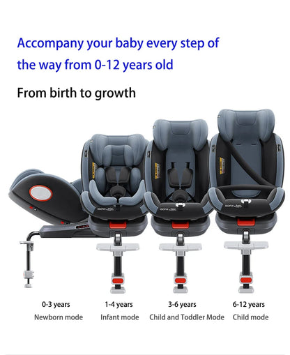 Child Car Safety Seats with ISOFIX for Baby Adjustable 360 Rotating Direction Angle 0-12 Years Suitable Car Seat with Footrest