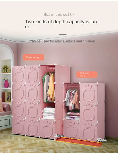Modern Simplicity Children Bedroom Furniture Folding Wardrobe Cabinets Storage Locker Plastic Collapsible Box Clothes Closet