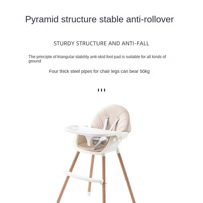 Convertible Baby High Chair, Highchair/Booster/Chair with Removable Tray, Adjustable Metal Legs, 5-Point Harness PU Cushion