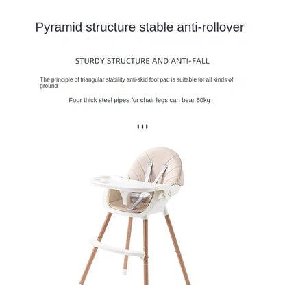 Convertible Baby High Chair, Highchair/Booster/Chair with Removable Tray, Adjustable Metal Legs, 5-Point Harness PU Cushion