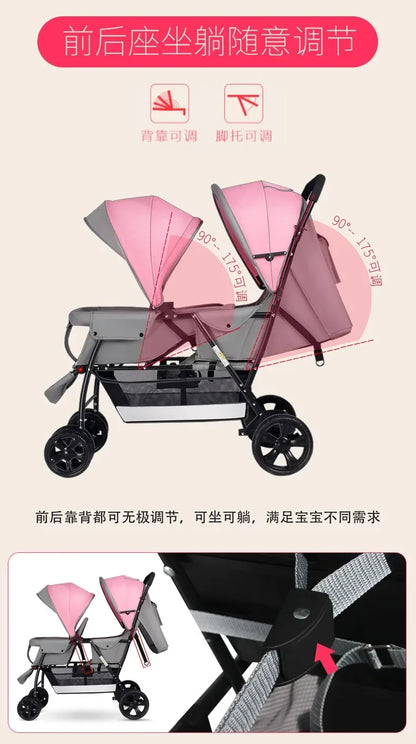 2025The Twin Strollers Sit Back and Forth in The Wheelbarrow, The Size of The Trolley, The Twin Trolley Can Sit and Lie Down.