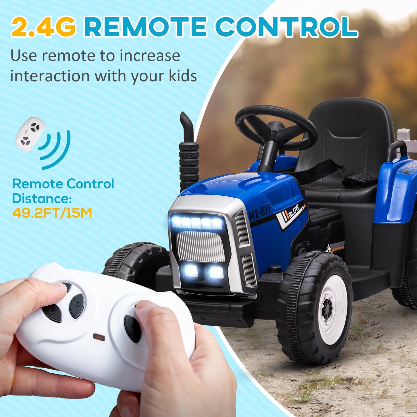 12V Kids Ride-On Tractor with Detachable Trailer & Remote