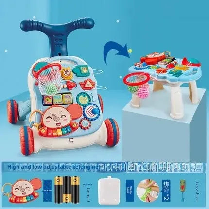 Three-in-One Early Education Baby Walker Stroller Steerable Anti-Tip Multifunctional Toddler Toy Car for Babies Learning to Walk