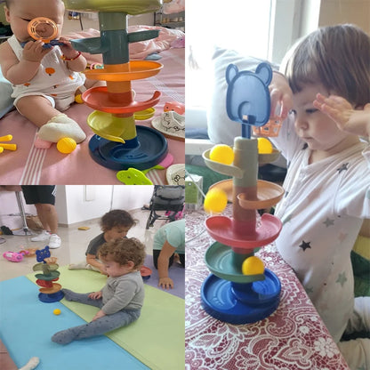 Baby Toys Rolling Ball Pile Tower Early Educational Toy For Babies Rotating Track Educational Baby Gift Stacking Toy ForChildren