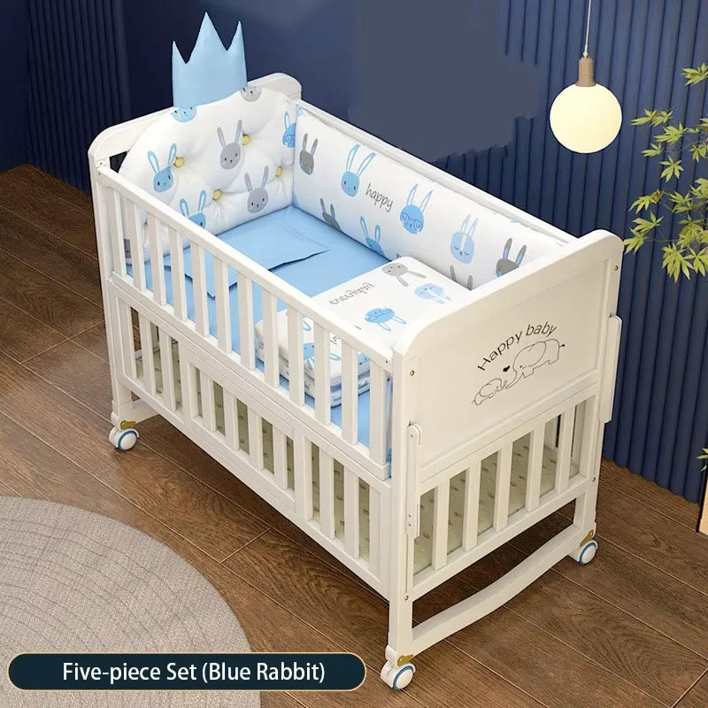 European Style 6-in-1 White Wooden Baby Crib