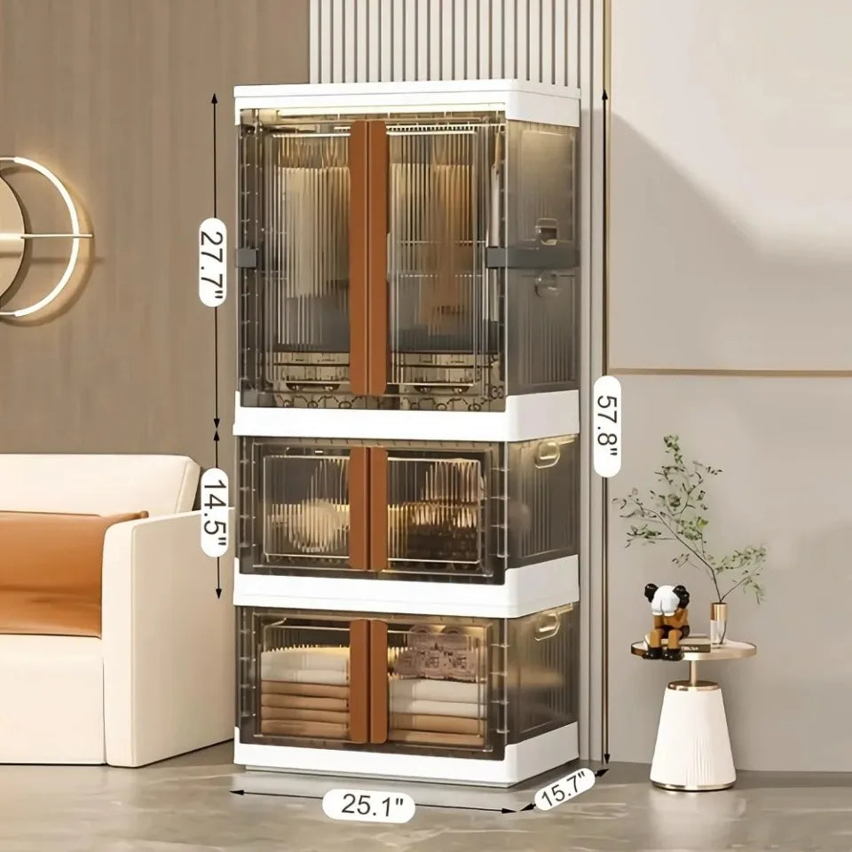 Folding Wardrobe Storage Cabinet Installation Free Movable Transparent Kids Clothing Organization Simple Foldable Closet Cabinet