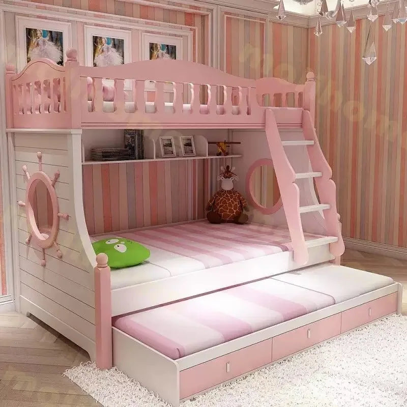 Solid Wood Full Over Twin & Twin Bunk Bed with Built-In Storage Drawers