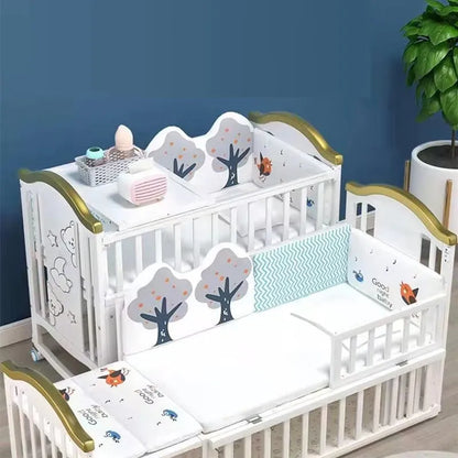 1.2m Convertible Wooden Baby Crib with Diaper Table & Mosquito Net