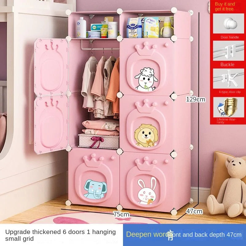 Modern Simplicity Children Bedroom Furniture Folding Wardrobe Cabinets Storage Locker Plastic Collapsible Box Clothes Closet