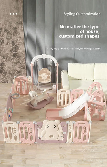 Kids Indoor Safety Playpen Foldable Baby Barrier Slide Swing Fun Activity Center Toddlers Home Use Secure Protective Play Area