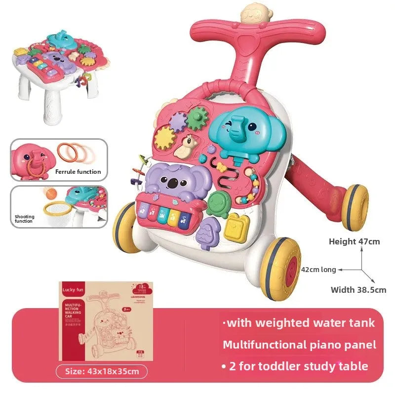 Three-in-One Early Education Baby Walker Stroller Steerable Anti-Tip Multifunctional Toddler Toy Car for Babies Learning to Walk