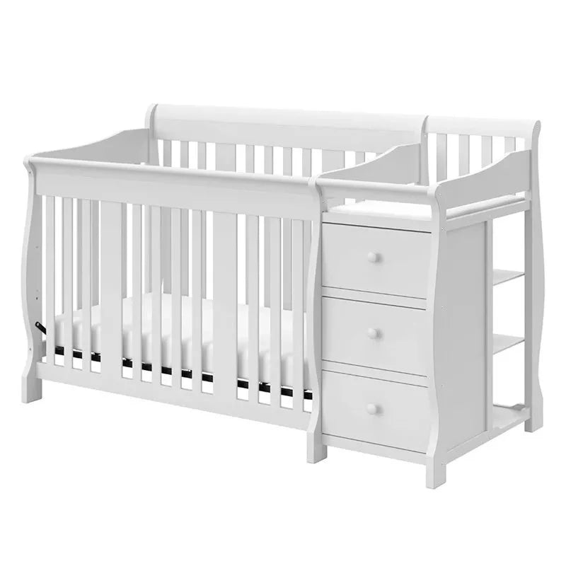 Luxury European Pine Wood Baby Crib with Changing Table & Storage Drawers