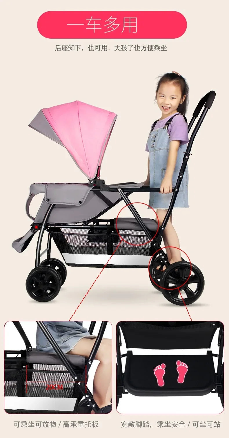 2025The Twin Strollers Sit Back and Forth in The Wheelbarrow, The Size of The Trolley, The Twin Trolley Can Sit and Lie Down.