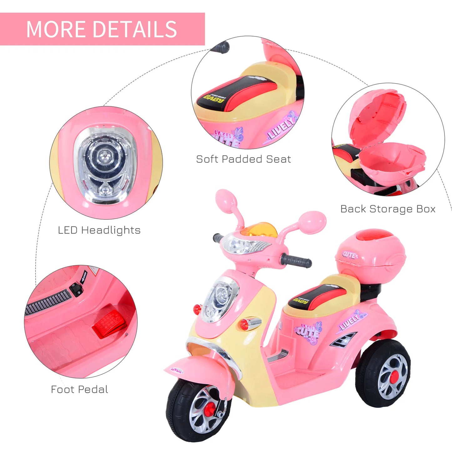 Electric Kids Ride-On Scooter Tricycle – Pink