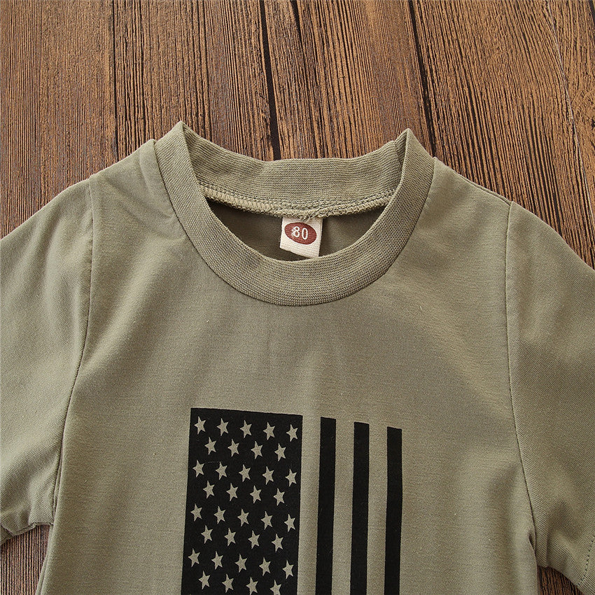 Kids’ Camouflage Flag Outfit – Trendy Summer Two-Piece Set
