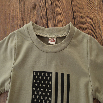 Kids’ Camouflage Flag Outfit – Trendy Summer Two-Piece Set