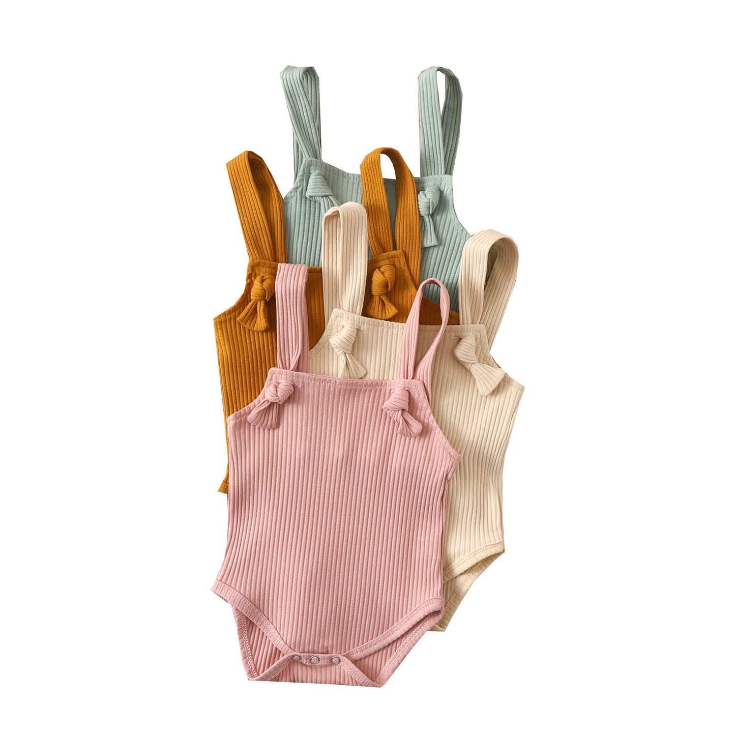 Ribbed Knot Strap Baby Romper