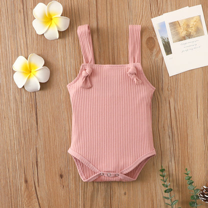 Ribbed Knot Strap Baby Romper