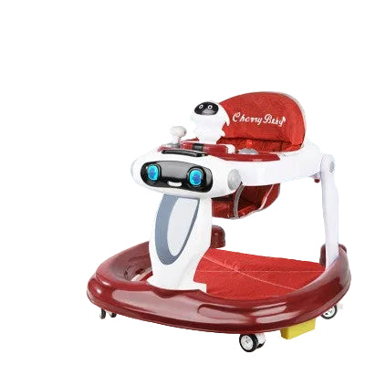 Baby walker with robot design on a light blue background