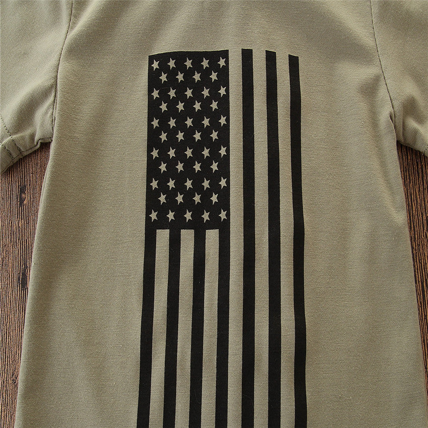 Kids’ Camouflage Flag Outfit – Trendy Summer Two-Piece Set