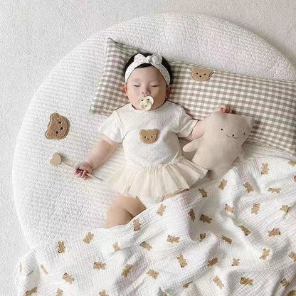 Rectangular Plaid Bear Cotton Soothing Anti-collision Pillow Baby Bed Cover Newborn Cushion