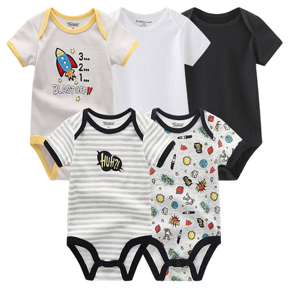 Baby Cotton Romper Set – 5 Piece Short Sleeve Bodysuits