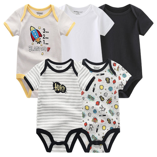 Baby Cotton Romper Set – 5 Piece Short Sleeve Bodysuits